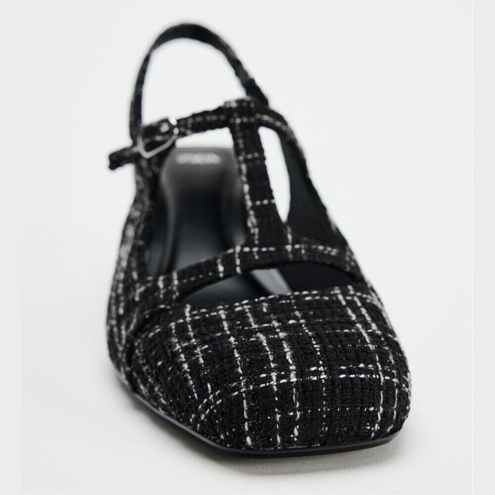 ZARA Textured Slingbacks NWT 🖤 Tweed Fabric Block Heel Size 7.5 8 - Picture 15 of 16